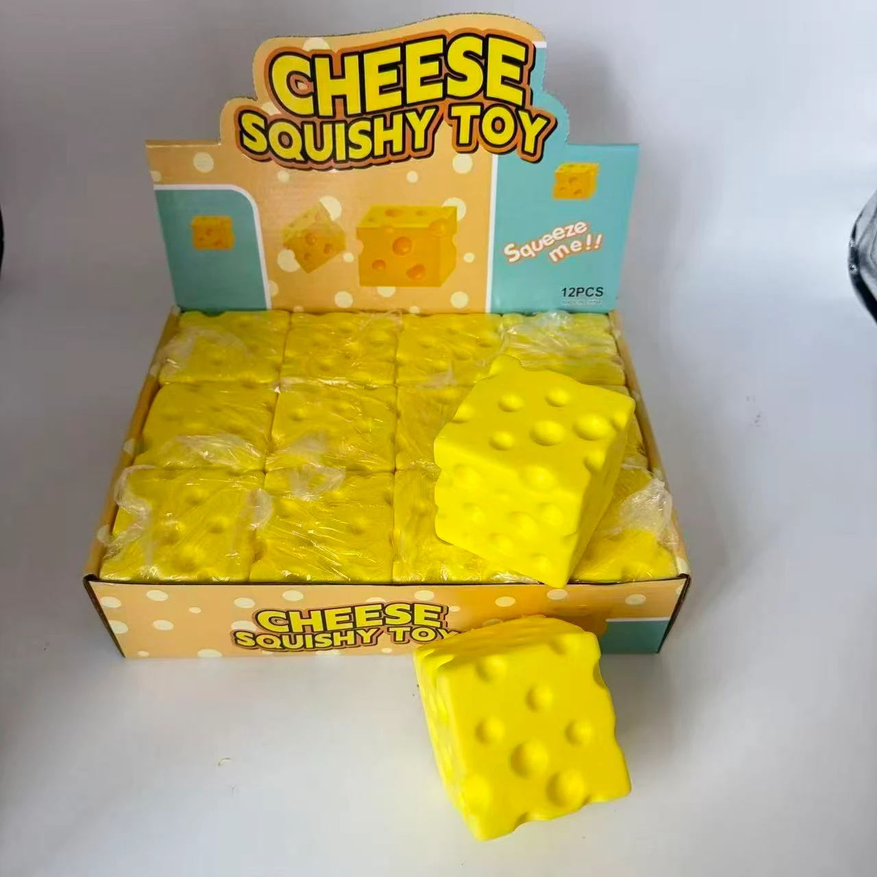 Yellow cheese cube squishy reference