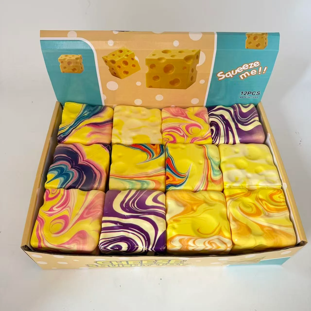 Marble-pattern cheese cube squishy reference